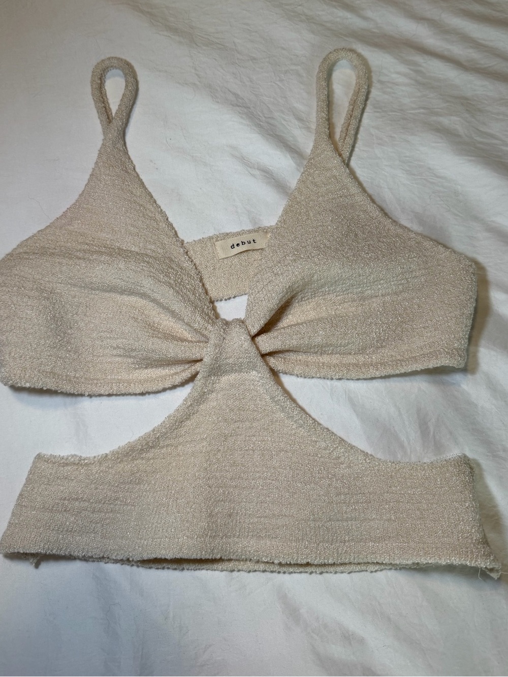 debut Cream Textured Knot Cutout Crop Camisole